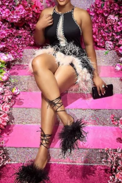 Beaded Decor Mesh Patchwork Dramatic Feather Hem Mini Dress -Prettytina H22071408 BK 3 f6a9bae9 8c1e 4aa7 bb77 09d89d730e7d