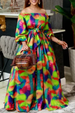 Colorful Abstract Print Off Shoulder Belted Maxi Dress -Prettytina H22071867 RT 1 a994ba33 5c5f 417c a2af 8b457b248125
