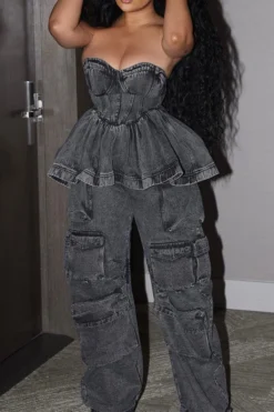 Solid Color Patchwork Girly Ruffle Denim Blouse 14 Solid Color Patchwork Girly Ruffle Denim Blouse -Prettytina H22081511 BK 2 06769970 4b8e 4747 9ff7 1426aa436536