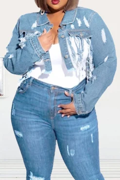 Ripped Stylish Tassel Hem Denim Jacket -Prettytina H22081527 BL 4