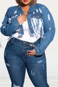 Ripped Stylish Tassel Hem Denim Jacket -Prettytina H22081527 NB 3