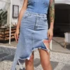 Unusual Asymmetric High Split Denim Skirt