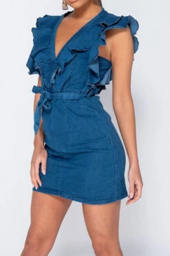 Ruffle Design Stunning Belted Denim Mini Dress -Prettytina H22081545 NB 2 aedaf595 358e 410e b716 890c360df9b9
