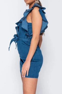 Ruffle Design Stunning Belted Denim Mini Dress -Prettytina H22081545 NB 4 21be07a9 13bd 4dce 81b6 a88575fddf25