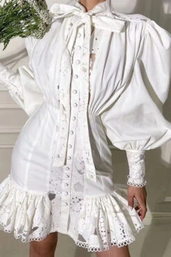 Lace Patchwork Retro Ruffle Hem Mini Dress