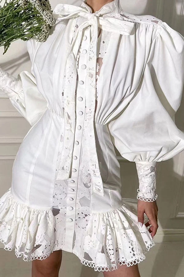 Lace Patchwork Retro Ruffle Hem Mini Dress 1 Lace Patchwork Retro Ruffle Hem Mini Dress