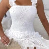 Strap Shirred Lace Sweet Ruffle Mini Dress