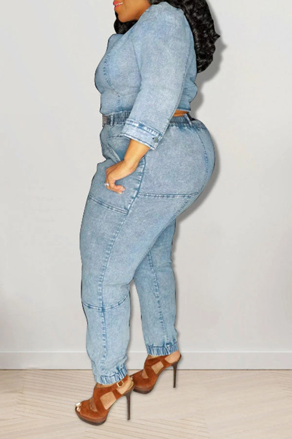 Solid Color Cool One Shoulder Denim Pant Suit 3 Solid Color Cool One Shoulder Denim Pant Suit - Image 3