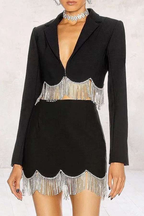 Solid Color Striking Tassel Trim Dress Suit 6 Solid Color Striking Tassel Trim Dress Suit - Image 6