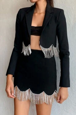 Solid Color Striking Tassel Trim Dress Suit 9 Solid Color Striking Tassel Trim Dress Suit -Prettytina H22081990 BK 4 1f5e5339 cc7c 4861 b6d5 0facd06148bd