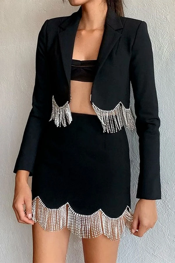 Solid Color Striking Tassel Trim Dress Suit 4 Solid Color Striking Tassel Trim Dress Suit - Image 4