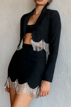 Solid Color Striking Tassel Trim Dress Suit 10 Solid Color Striking Tassel Trim Dress Suit -Prettytina H22081990 BK 5 2dfddb54 858c 414f 9acf ac1082896178