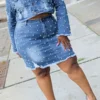Beaded Decor Elegant Ripped Denim Dress Suit