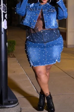 Beaded Decor Elegant Ripped Denim Dress Suit -Prettytina H22081998 NB 6