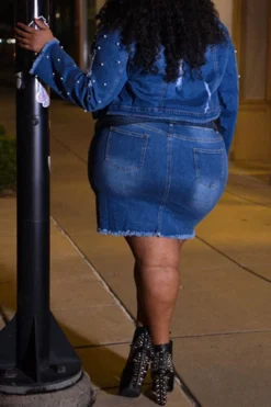 Beaded Decor Elegant Ripped Denim Dress Suit -Prettytina H22081998 NB 7