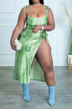 Imitation Denim Print Unique Lace-Up High Split Dress Suit -Prettytina H22083097 GR 3 dd8401e0 fc6a 45a1 bf30 f569acbeabf5