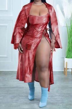 Imitation Denim Print Unique Lace-Up High Split Dress Suit -Prettytina H22083097 RE 1 96c4fc27 f296 437d b6cd 99b0873cba12