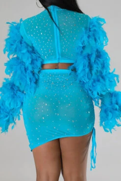 Rhinestone Striking Feather Sleeve Irregular Dress Suit -Prettytina H22090621 BL 4