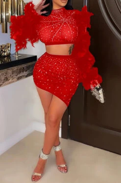 Rhinestone Striking Feather Sleeve Irregular Dress Suit -Prettytina H22090621 RE 1 82fa7731 7bcc 4b83 af10 a12c31161f56