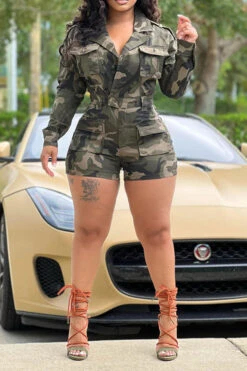 Camouflage Cool Pocket Design Romper