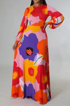 Colorful Flower Print Backless Maxi Dress