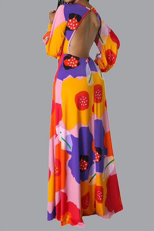 Colorful Flower Print Backless Maxi Dress 3 Colorful Flower Print Backless Maxi Dress - Image 3