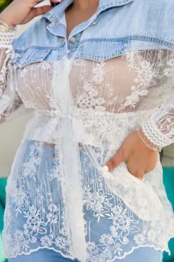 Denim Patchwork Oriental Mesh Floral Embroidery Lace-Up Blouse 7 Denim Patchwork Oriental Mesh Floral Embroidery Lace-Up Blouse -Prettytina H22091245 BL 3 aa7000cf 7784 48d6 ba81 fcbf9d06d9f7