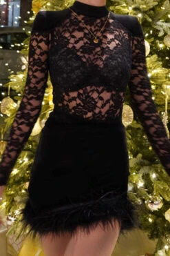 Lace Patchwork Romantic Fuzzy Hem Mini Dress 8 Lace Patchwork Romantic Fuzzy Hem Mini Dress -Prettytina H22092091 BK 3