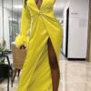 Feather Trim Simple Twisted Design High Split Maxi Dress