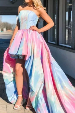 Rainbow Tie Dye Sweet Strappy Back High Low Maxi Dress