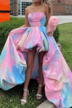 Rainbow Tie Dye Sweet Strappy Back High Low Maxi Dress -Prettytina H22092911 RT 3