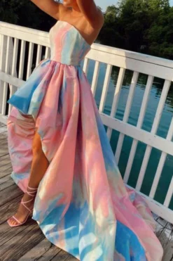 Rainbow Tie Dye Sweet Strappy Back High Low Maxi Dress -Prettytina H22092911 RT 5
