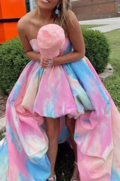 Rainbow Tie Dye Sweet Strappy Back High Low Maxi Dress -Prettytina H22092911 RT 6