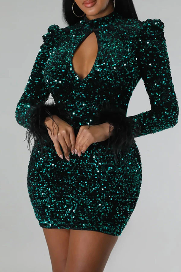 Sequined Sparkly Fuzzy Trim Backless Mini Dress 11 Sequined Sparkly Fuzzy Trim Backless Mini Dress - Image 11