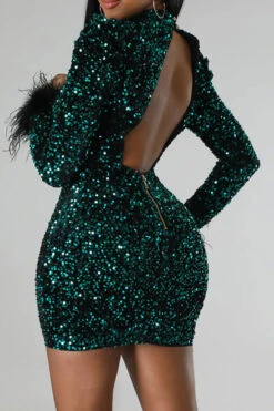 Sequined Sparkly Fuzzy Trim Backless Mini Dress 18 Sequined Sparkly Fuzzy Trim Backless Mini Dress -Prettytina H22092946 GR 3