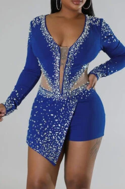Beaded & Rhinestone Decor Luxe Irregular Romper 36 Beaded & Rhinestone Decor Luxe Irregular Romper -Prettytina H22092996 BL 4