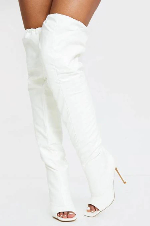 Solid Color Classic Over The Knee Peep Toe Boots 4 Solid Color Classic Over The Knee Peep Toe Boots - Image 4