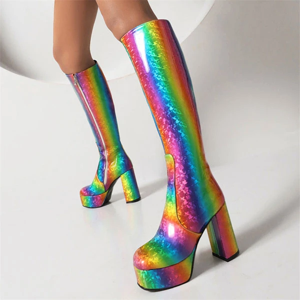 Rainbow Gradient Cute Zipper Platform Boots 1 Rainbow Gradient Cute Zipper Platform Boots