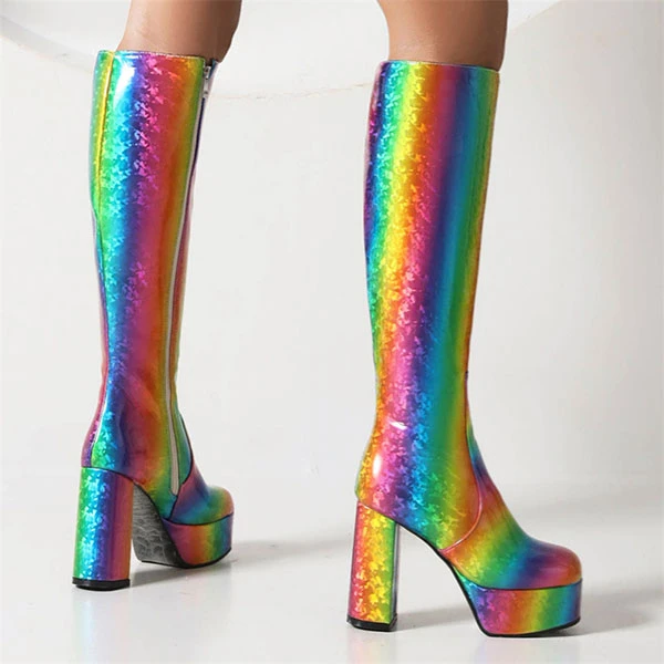 Rainbow Gradient Cute Zipper Platform Boots 2 Rainbow Gradient Cute Zipper Platform Boots - Image 2