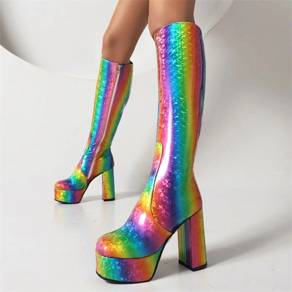 Rainbow Gradient Cute Zipper Platform Boots 3 Rainbow Gradient Cute Zipper Platform Boots - Image 3