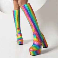 Rainbow Gradient Cute Zipper Platform Boots 12 Rainbow Gradient Cute Zipper Platform Boots -Prettytina H22100926 RT 4