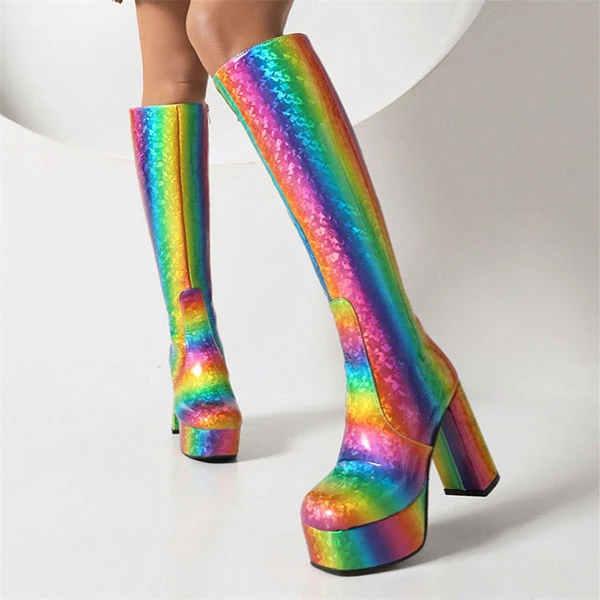 Rainbow Gradient Cute Zipper Platform Boots 4 Rainbow Gradient Cute Zipper Platform Boots - Image 4