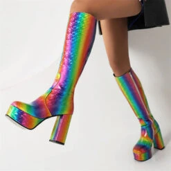 Rainbow Gradient Cute Zipper Platform Boots 13 Rainbow Gradient Cute Zipper Platform Boots -Prettytina H22100926 RT 5