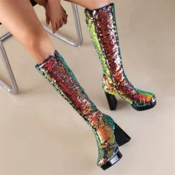 Sequined Glistening Platform Boots 13 Sequined Glistening Platform Boots -Prettytina H22100930 GO 2