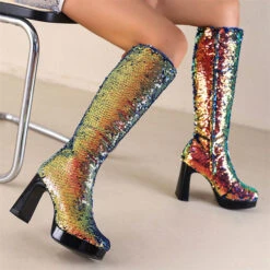 Sequined Glistening Platform Boots 14 Sequined Glistening Platform Boots -Prettytina H22100930 GO 3