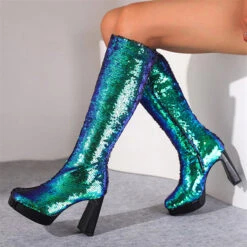 Sequined Glistening Platform Boots