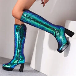 Sequined Glistening Platform Boots 11 Sequined Glistening Platform Boots -Prettytina H22100930 GR 3