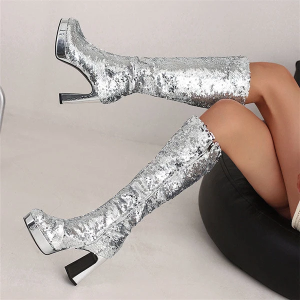 Sequined Glistening Platform Boots 7 Sequined Glistening Platform Boots - Image 7