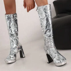 Sequined Glistening Platform Boots 16 Sequined Glistening Platform Boots -Prettytina H22100930 SI 2