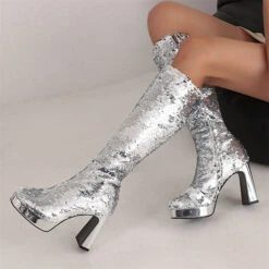 Sequined Glistening Platform Boots 17 Sequined Glistening Platform Boots -Prettytina H22100930 SI 3